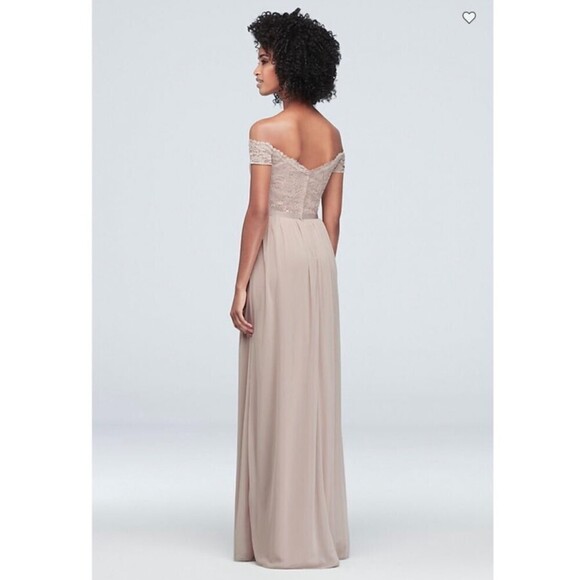 NWT David's Bridal Off-the-Shoulder Lace and Mesh Bridesmaid Dress in Cinnamon 4 - Picture 2 of 12